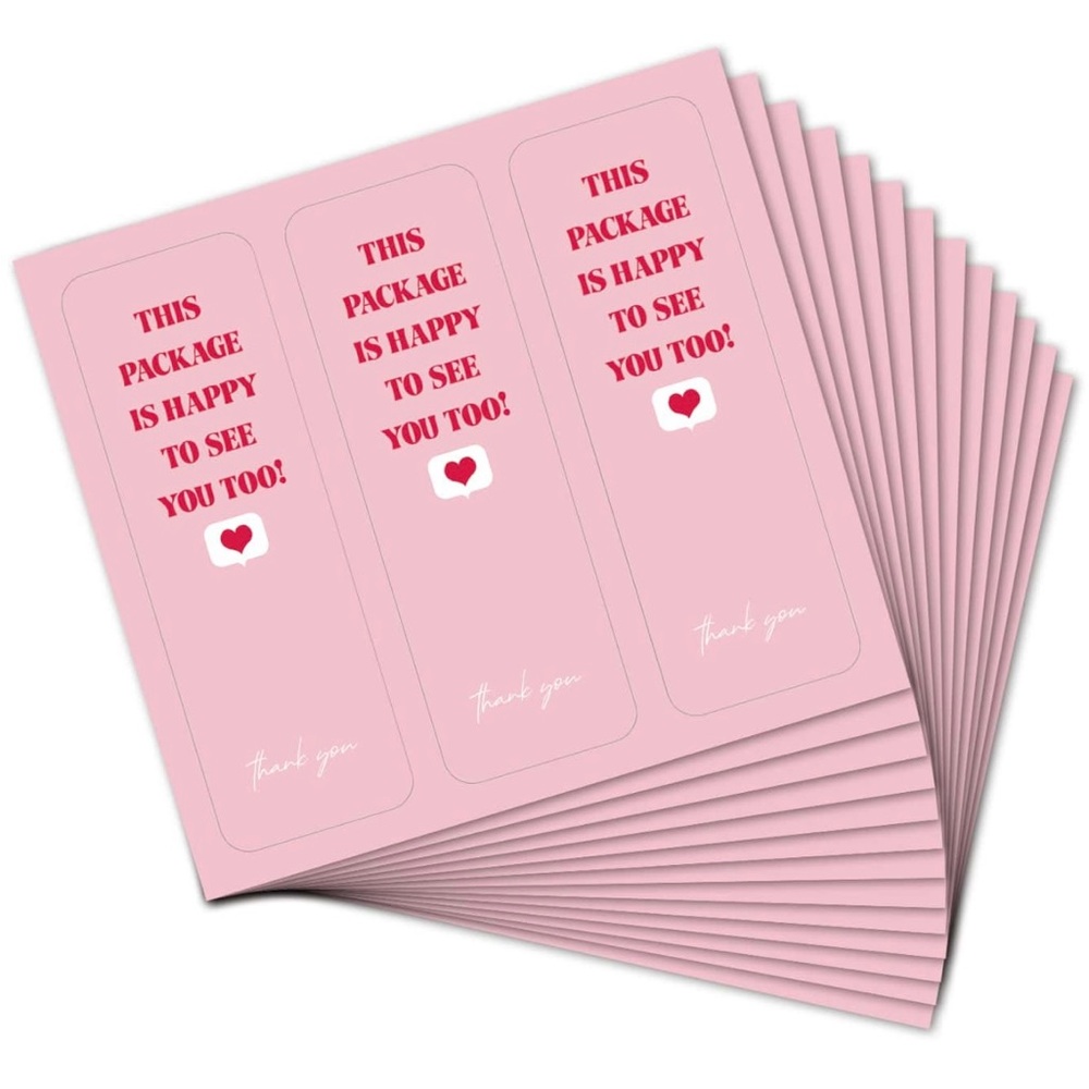 Pink 'This Package Is Happy To See You Too' Thank You Stickers
